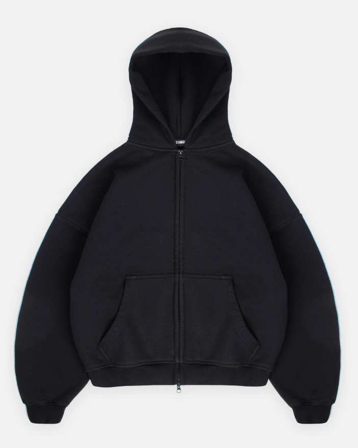 Siyah Boxy Oversize Zipper Hoodie