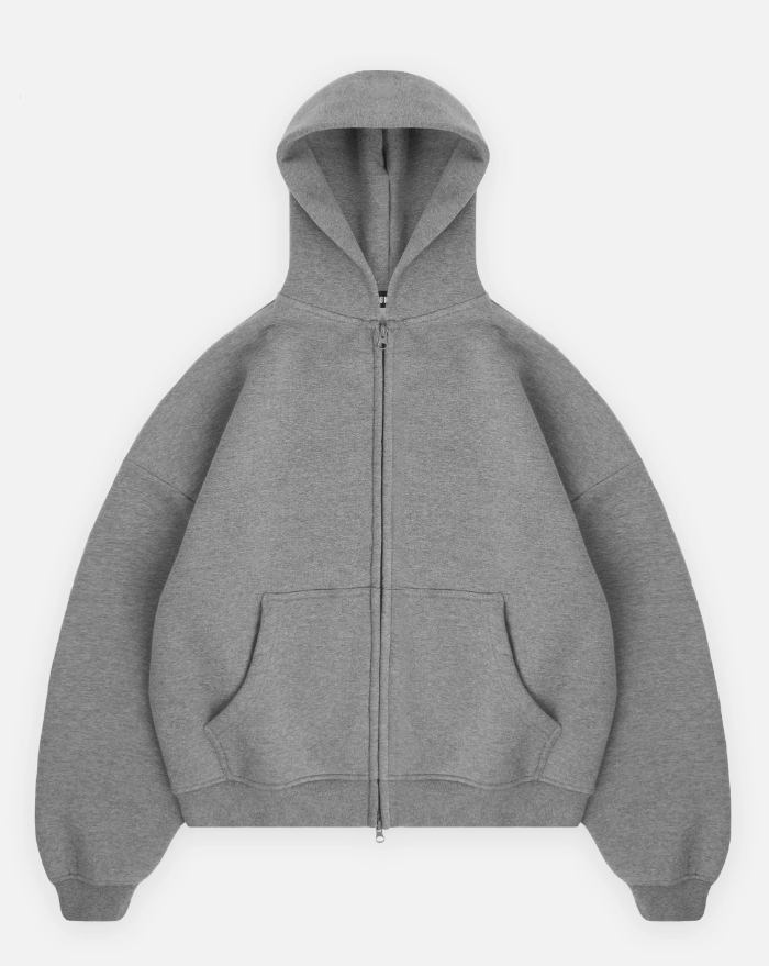 Gri Boxy Oversize Zipper Hoodie