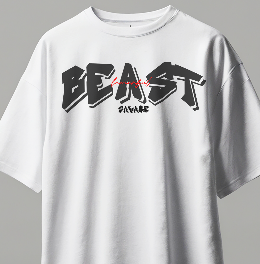 Beast Oversize Kısa Kollu Baskılı Tişört