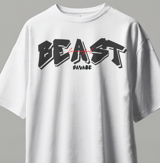 Beast Oversize Kısa Kollu Baskılı Tişört
